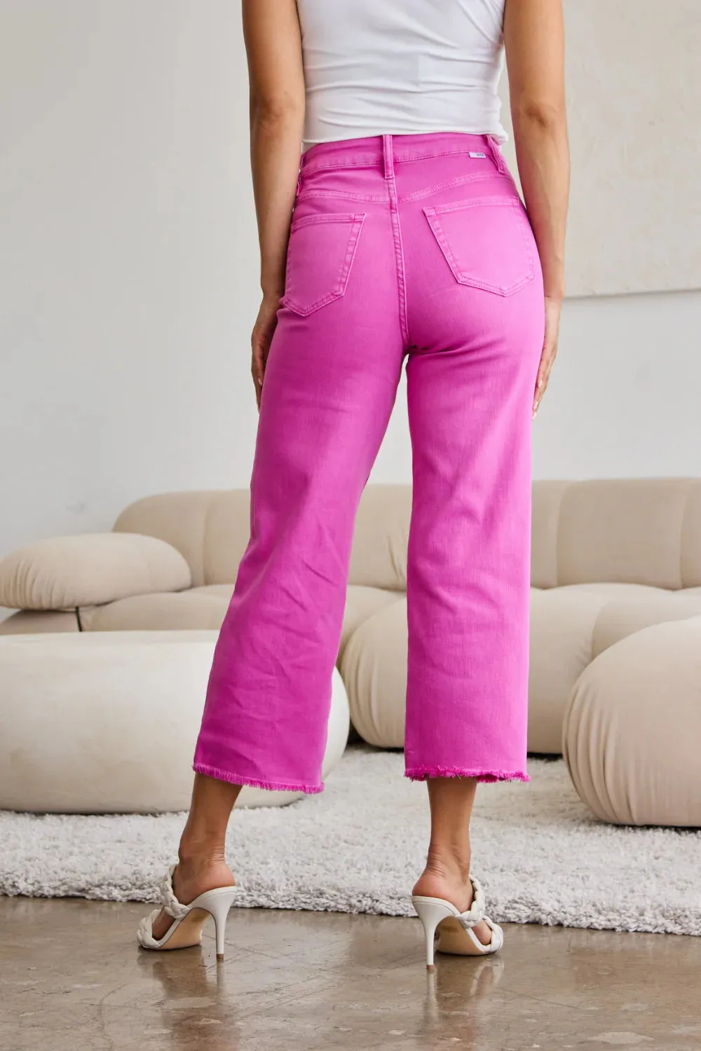Cropped Wide Leg Jean- Pink Rouge