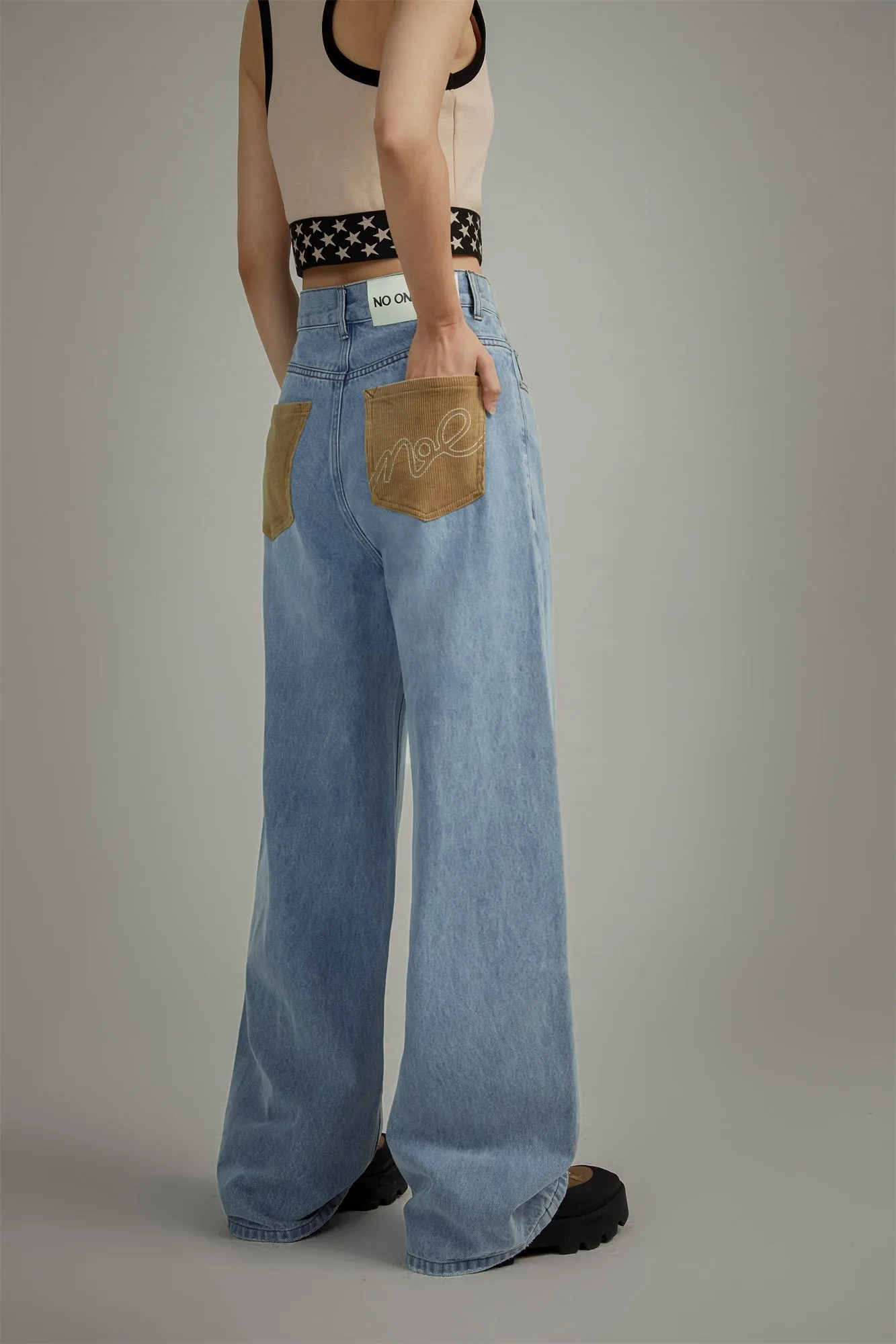Logo Lettering Exposed Pocket Denim Jeans